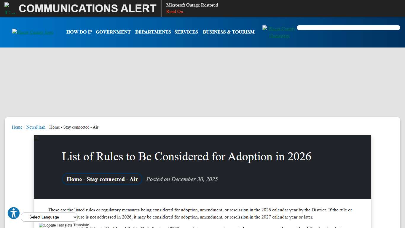 List of Rules to Be Considered for Adoption in 2026 • Placer County, CA